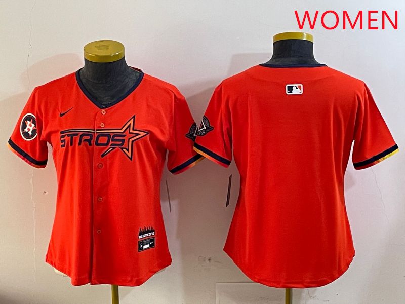 Women Houston Astros Blank Orange Three generations Joint Name 2025 Nike MLB Jersey style 3->women mlb jersey->Women Jersey